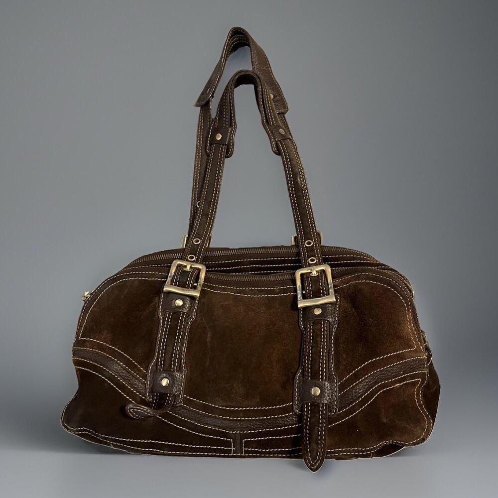 VTG Y2K MAXXIMUM New York Brown Suede Leather Hobo Shoulder Bag Luxury